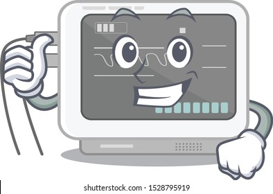 Thumbs up ecg machine stuck the cartoon wall