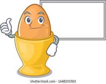 Thumbs up of egg cup cartoon design having a board