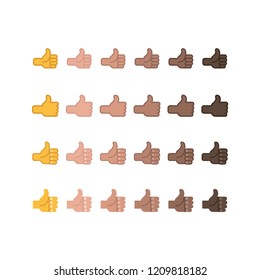 Thumbs Up Emoji, Like Emoticon, Hand Set Of Various Skin Tones