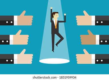 Thumbs up for excellent staff, Vector illustration in flat style