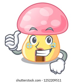 Thumbs up fairy House mushroom on a cartoon