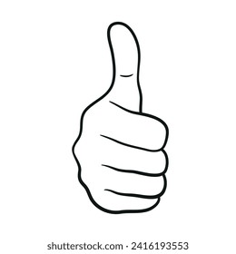 Thumbs up finger gesture hand drawn line drawing vector illustration. Satisfaction customer concept. Single line draw design vector graphic illustration.
