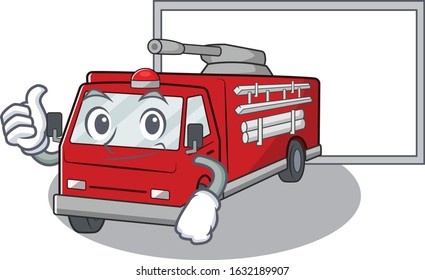Thumbs up of fire truck cartoon design with board