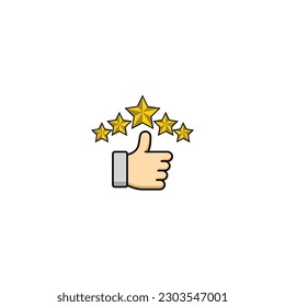 Thumbs up and five gold star icon vector graphics