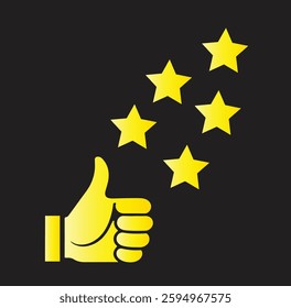Thumbs up and five star grouped in a line art illustration isolated in a black background