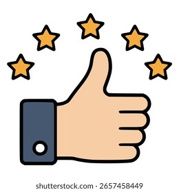 polegares para cima cinco estrelas classificação de cor plana vetor ilustração modelo design