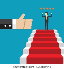 Thumbs up for a five star rating person, Vector illustration in flat style