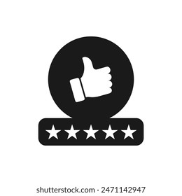 Thumbs up with five stars. Good review icon flat style isolated on white background. Vector illustration