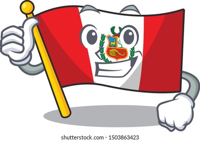 Thumbs up flag peru character shaped on cartoon