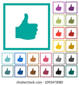 Thumbs up flat color icons with quadrant frames on white background