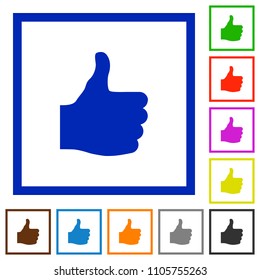 Thumbs up flat color icons in square frames on white background