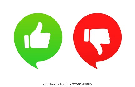 Thumbs up and thumbs up flat icon. I like it and I don't like it. Recommendation icons, good and bad choice labels. Vote web buttons with with man hand. Social media. Vector illustration