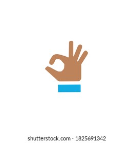 Thumbs up and forefinger vector hand icon. Ok or agree sign. With white background and skin tone.