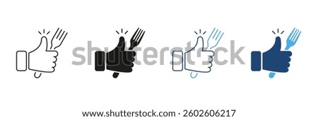 Thumbs Up With Fork Icon Representing Approval Of Healthy Food And Dining. Positive Feedback On Meals And Healthy Eating. Culinary And Wellness. Isolated Vector Illustration.