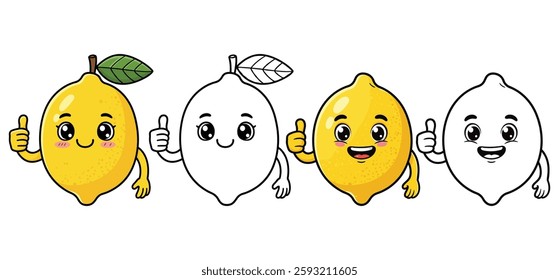Thumbs up Fresh Lemon vector illustration and Line art with white background