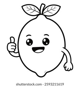 Thumbs up Fresh Lemon vector illustration and Line art with white background