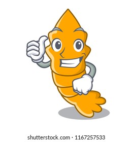 Thumbs up fresh raw shrimps on character cartoon