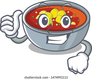 Thumbs up gazpacho is served to cartoon plate