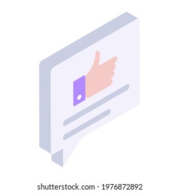 Thumbs up gesture denoting feedback isometric icon