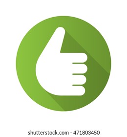 Thumbs up gesture flat design long shadow icon. Approval green sign. Like. Vector silhouette symbol