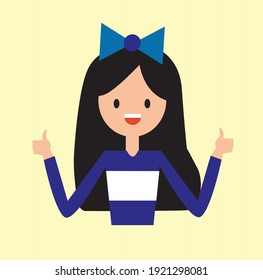 Thumbs up gesture girl with blue ribbon vector 