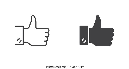 Thumbs up gesture icon, line and glyph version, outline and filled vector sign. Like gesture linear and full pictogram. Symbol, logo illustration. Different style icons set