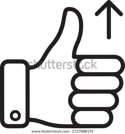 Thumbs up gesture icon with an upward arrow, symbolizing approval or an upvote isolated on white background