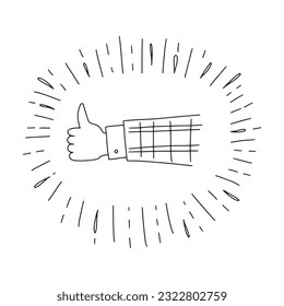Icono del doodle de gesto hacia arriba (como símbolo). Esbozo dibujado a mano en vector