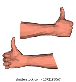 Thumbs up gesture low poly illustration with polygonal 3d geometry for creative paper graphic