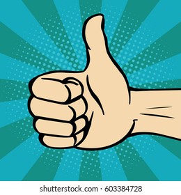 Thumbs up gesture. Vector. Pop-art. 