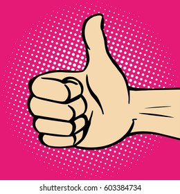 Thumbs up gesture. Vector. Pop-art. 
