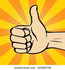 Thumbs up gesture. Vector. Pop-art. 