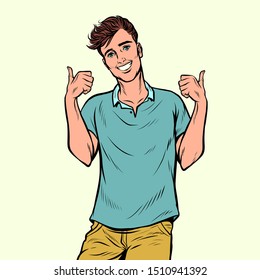 thumbs up gesture young man. Pop art retro vector illustration drawing vintage kitsch