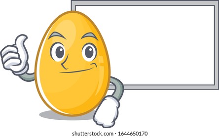 Thumbs up of golden egg cartoon design having a board