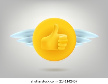 Thumbs up golden label. 3d vector badge