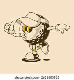 Thumbs up golf ball mascot with retro comic style pose