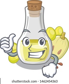 Thumbs up grape seed oil in cartoon bottle