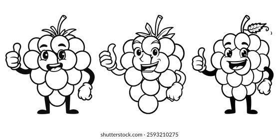 Thumbs up Green Grape vector illustration and Line art with white background