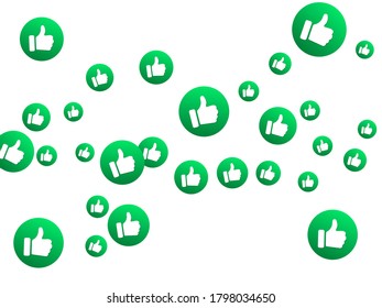 Thumbs up green isolated vector like social media signs. Recommendation icons, good choice labels. Vote web buttons with man hand. Social media like icons. Recommended icons scatter. Like symbols