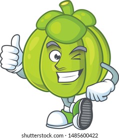 Thumbs up green pumpkin isolated on white background