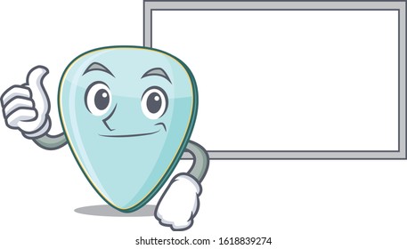 Thumbs up of guitar plectrum cartoon design with board