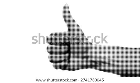 Thumbs Up Halftone Black and White Vector Illustration