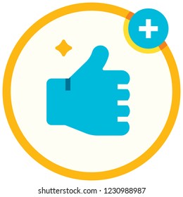 Thumbs up hand in circle line with plus icon vector illustration in flat color design