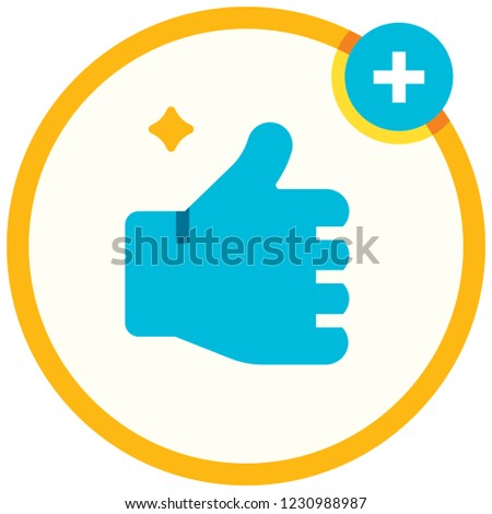 Thumbs up hand in circle line with plus icon vector illustration in flat color design