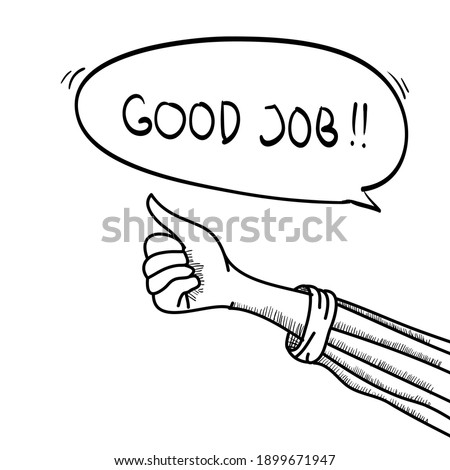 thumbs up of hand drawn. appreciation for good job. vector illustration