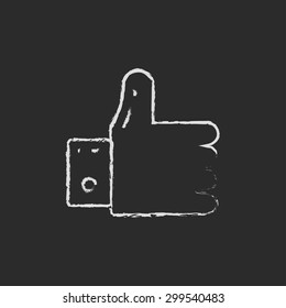 Thumbs up hand drawn in chalk on a blackboard vector white icon on a black background
