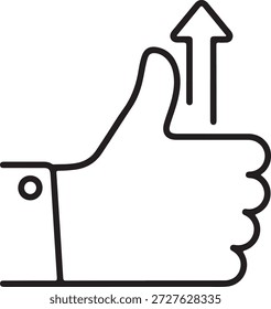 Daumt die Handgeste hoch, mit einem Pfeil nach oben, der die Genehmigung symbolisiert und einzeln auf weißem Hintergrund hochgeladen wird