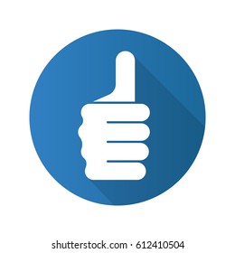 Thumbs up hand gesture. Flat design long shadow icon. Approval and like sign. Vector silhouette symbol