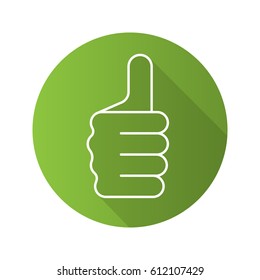 Thumbs up hand gesture. Flat linear long shadow icon. Approval and like sign. Vector line symbol