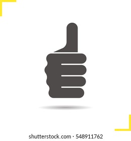 Thumbs up hand gesture icon. Drop shadow silhouette symbol. Approval and like sign. Negative space. Vector isolated illustration